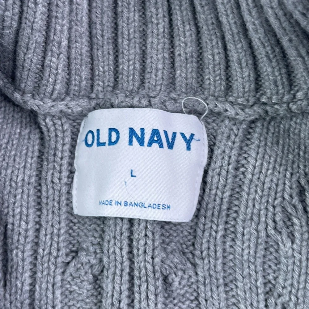 Old Navy Sweater Mens Large Gray Shawl Collar Cable Knit Button Up Cardigan Cozy